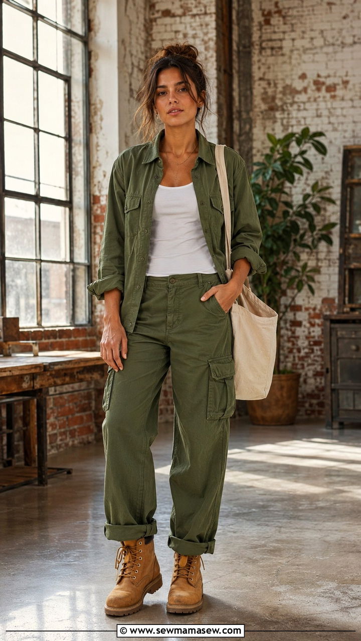 Cargo Pants With Matching Utility Shirt and Work Boots - 30 How to style cargo pants in spring