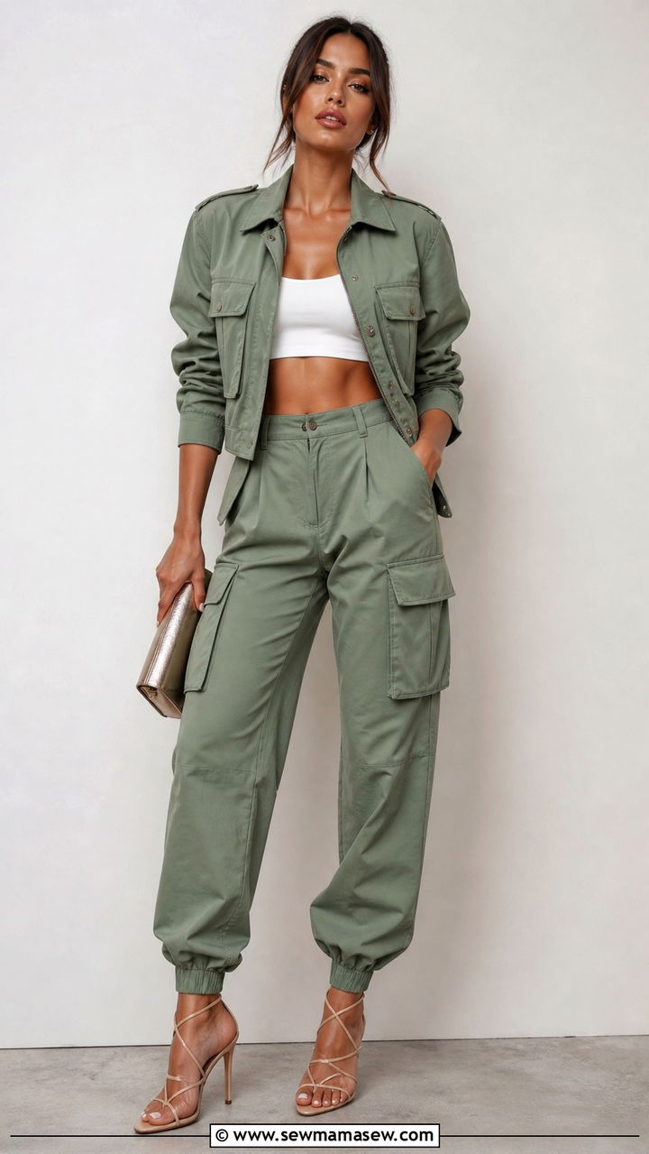 Cargo Pants With Oversized Blazer and Bralette Outfit - 40 cargo pants outfit ideas for women