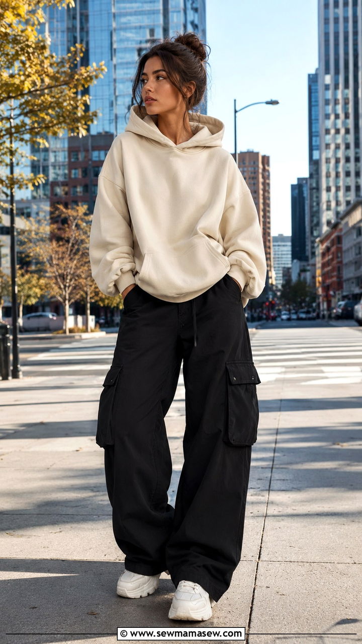 Cargo Pants With Oversized Hoodie And Chunky Sneakers - 30 how to style cargo pants outfits