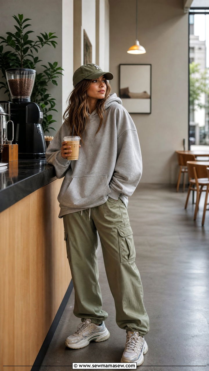 Cargo Pants With Oversized Hoodie and Dad Sneakers - 30 cute cargo pants outfits