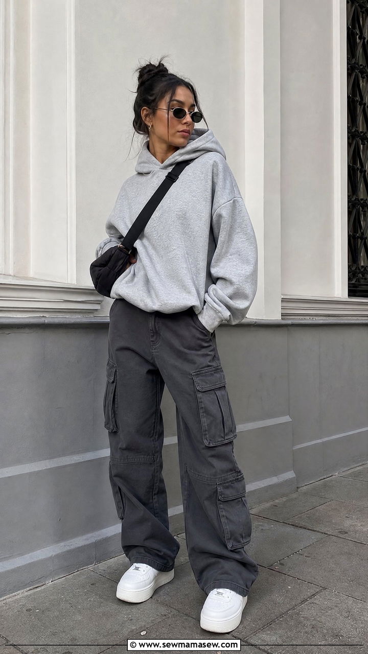 Cargo Pants With Oversized Hoodie and Platform Sneakers - 25 cargo pants outfits aesthetic