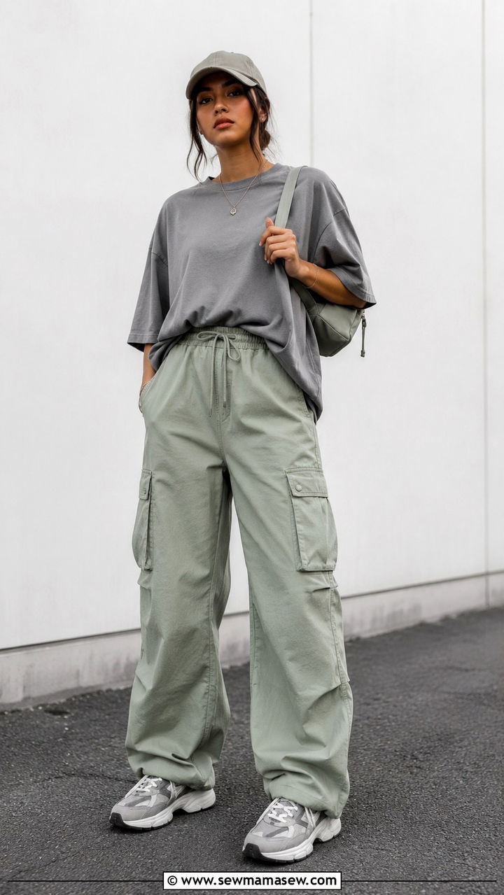 Cargo Pants With Oversized T Shirt And Chunky Sneakers - 30 Cargo pants outfit ideas for summer