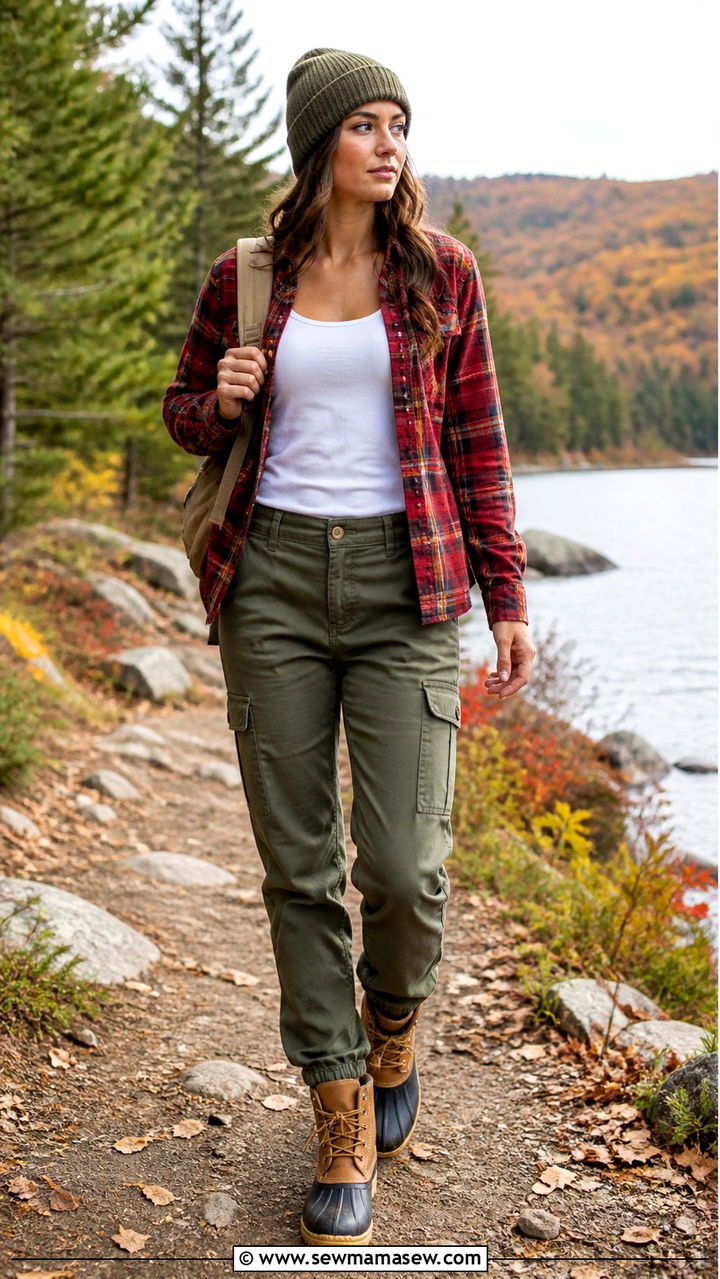 Cargo Pants With Plaid Flannel and Bean Boots - 40 cargo pants outfit ideas