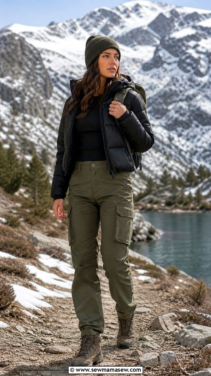 Cargo Pants With Puffer Jacket and Hiking Boots - 40 cargo pants outfit ideas