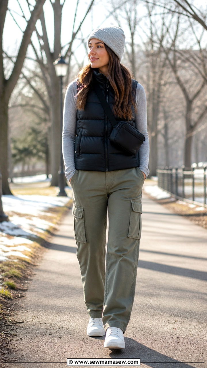 Cargo Pants With Puffer Vest And Sneakers - 40 casual cargo pants outfits
