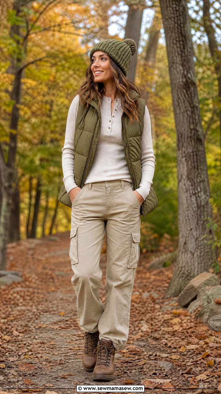 Cargo Pants With Puffer Vest Outfit - 25 cargo pants outfits for women over 40