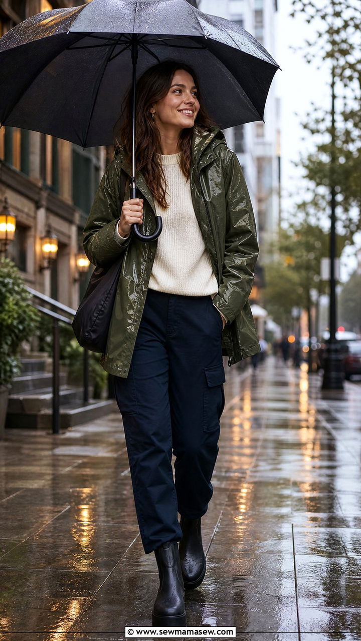 Cargo Pants With Rain Jacket and Waterproof Boots - 30 cute cargo pants outfits