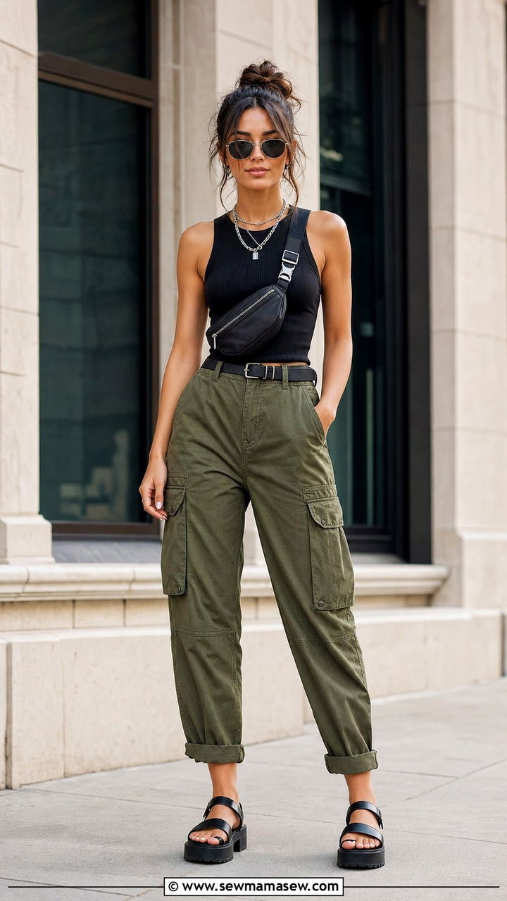 Cargo Pants With Ribbed Tank and Platform Sandals - 25 Effortless summer outfit ideas 2026