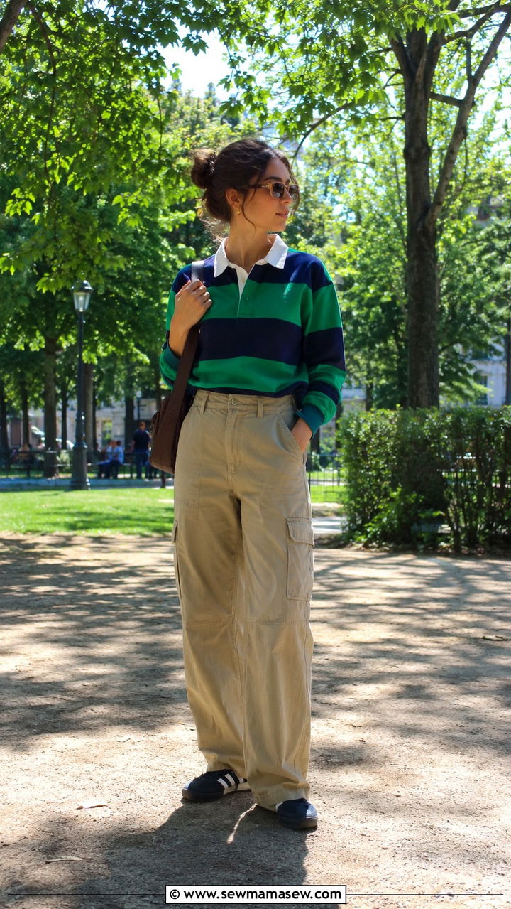 Cargo Pants With Rugby Polo and Retro Sneakers - 30 How to style cargo pants in spring