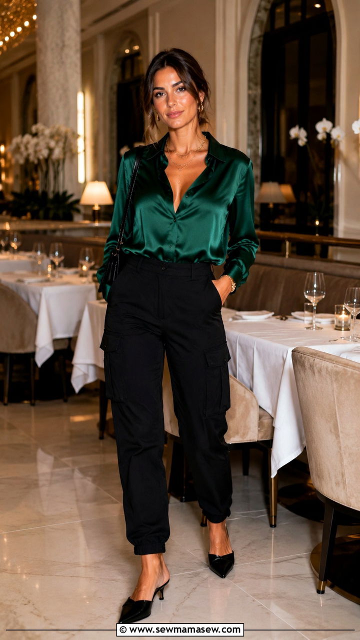 Cargo Pants With Satin Blouse And Mules - 30 how to style cargo pants outfits