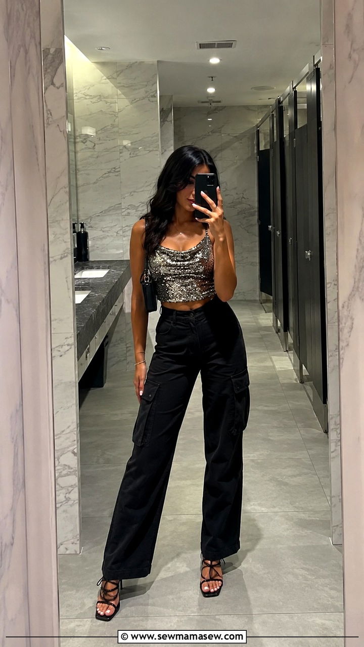 Cargo Pants With Shimmery Going Out Top - 30 chic girls night out outfits for women