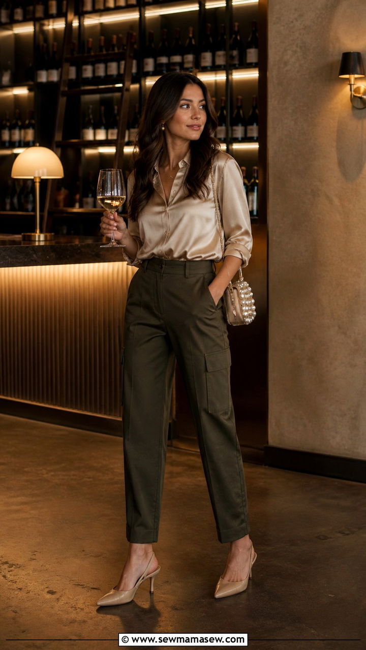 Cargo Pants With Silk Blouse And Slingback Heels - 40 casual cargo pants outfits