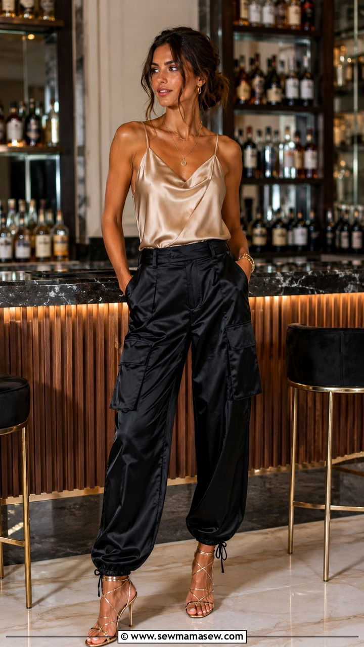 Cargo Pants With Silk Camisole And Strappy Sandals - 30 how to style cargo pants outfits