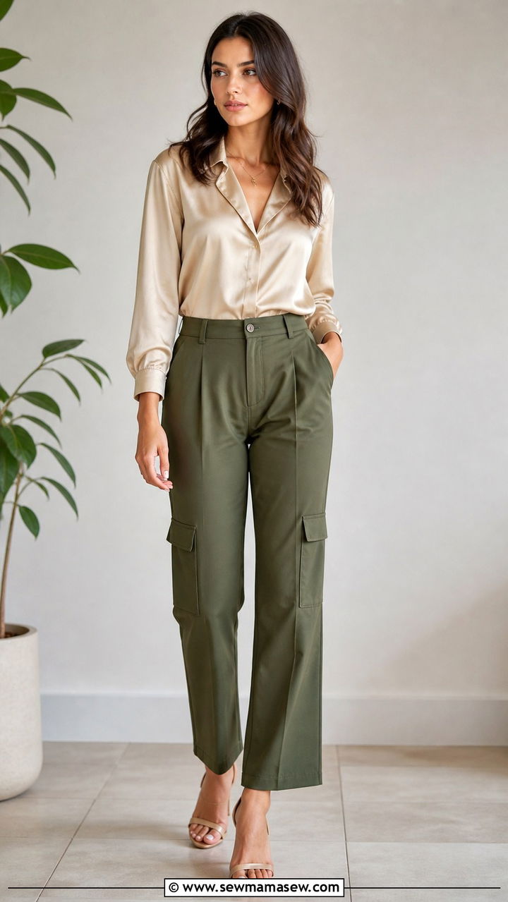 Cargo Pants With Silk Top And Heeled Sandals - 40 casual work outfits