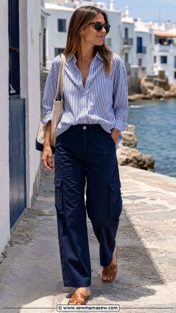 Cargo Pants With Striped Button Down - 30 How to style cargo pants in summer