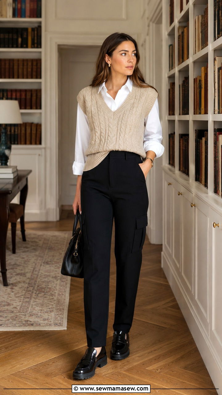 Cargo Pants With Sweater Vest And Loafers - 30 how to style cargo pants outfits