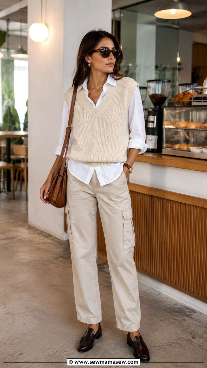 Cargo Pants With Sweater Vest And Penny Loafers - 20 cargo pants outfits 2026