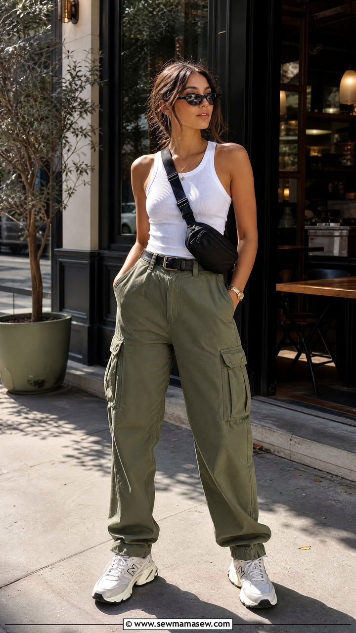 Cargo Pants With Tank Top And Dad Sneakers Brunch Style - 25 Brunch outfit ideas with sneakers
