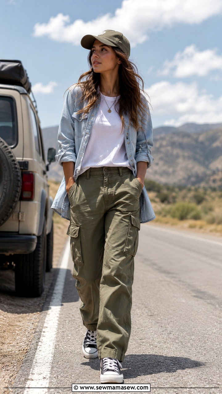 Cargo Pants With Tee And Lightweight Shirt Jacket - 30 How to style cargo pants in summer
