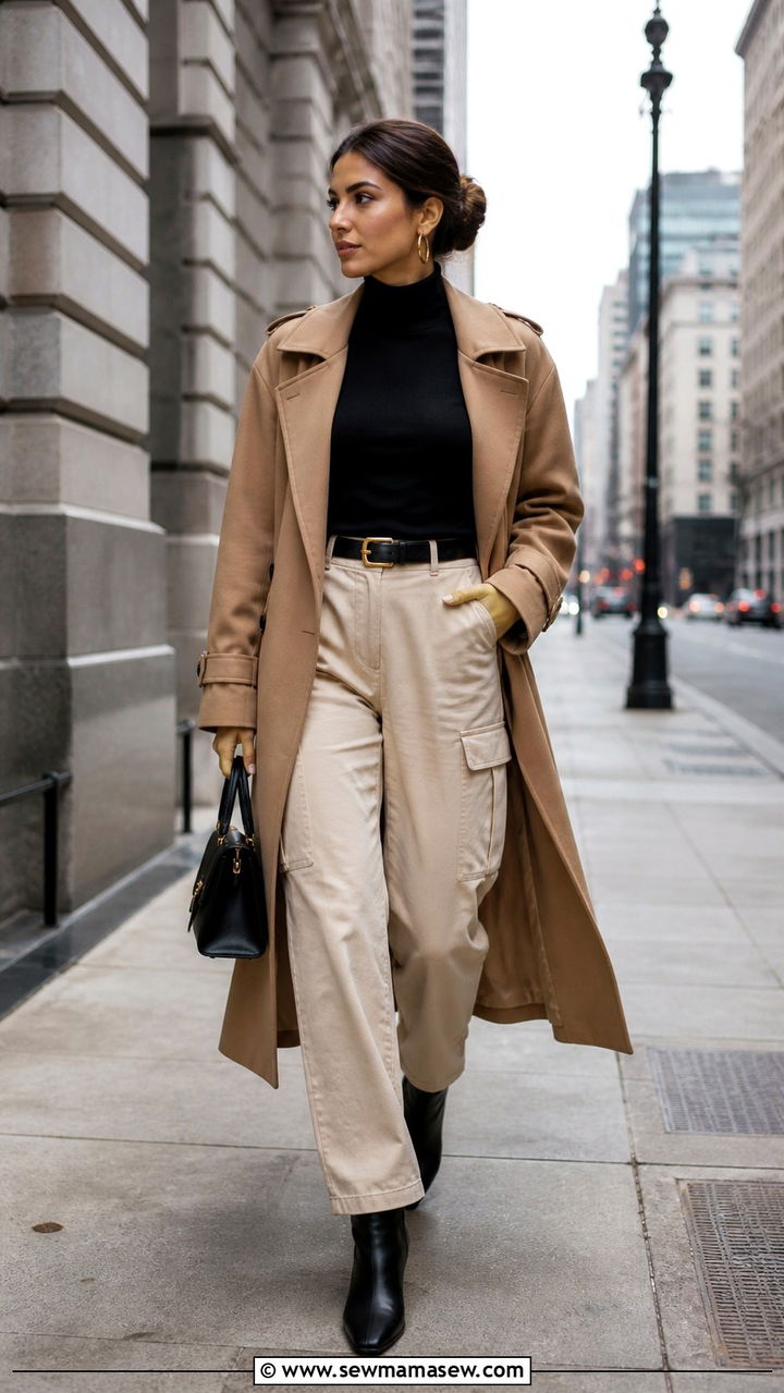 Cargo Pants With Trench Coat And Leather Boots - 40 casual cargo pants outfits