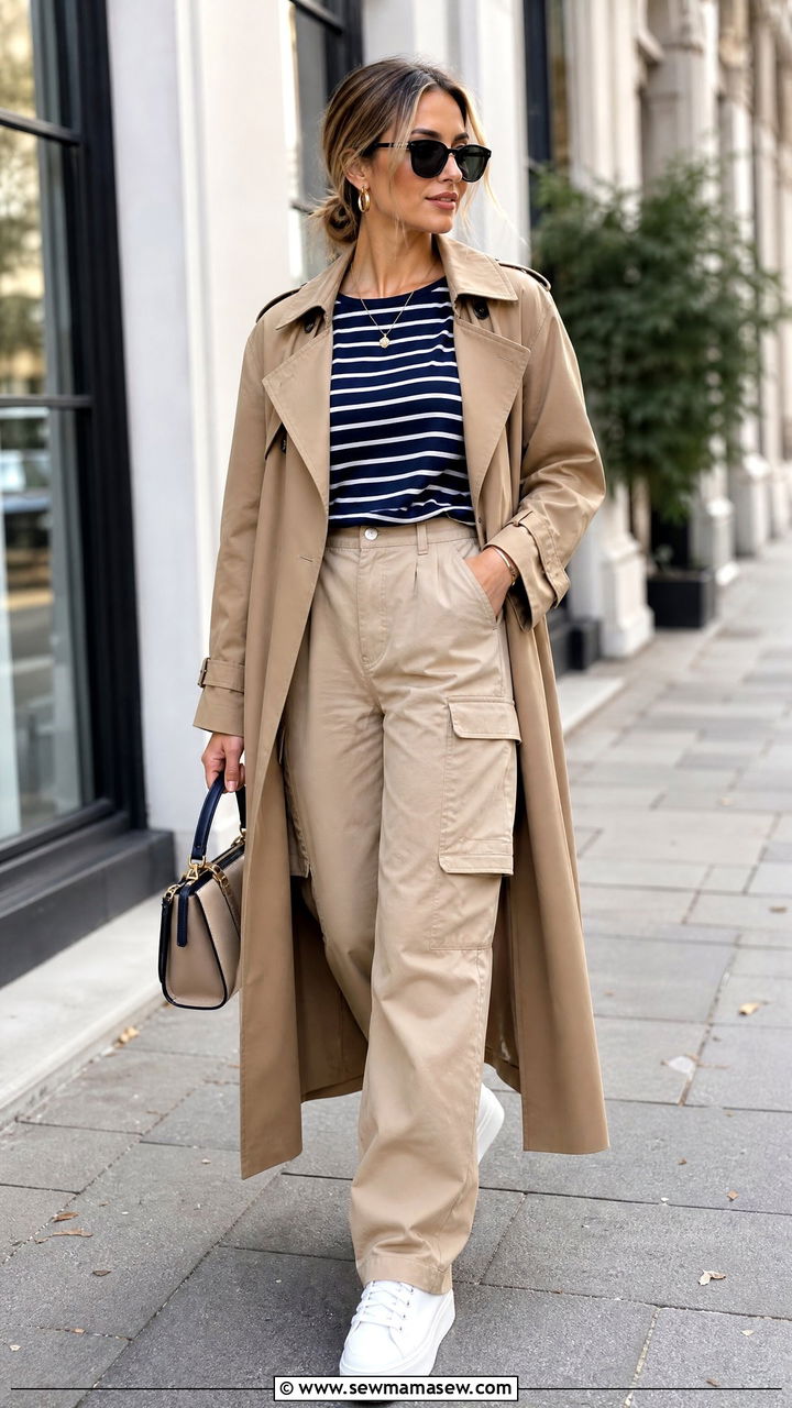 Cargo Pants With Trench Coat Outfit - 25 cargo pants outfits for women over 40