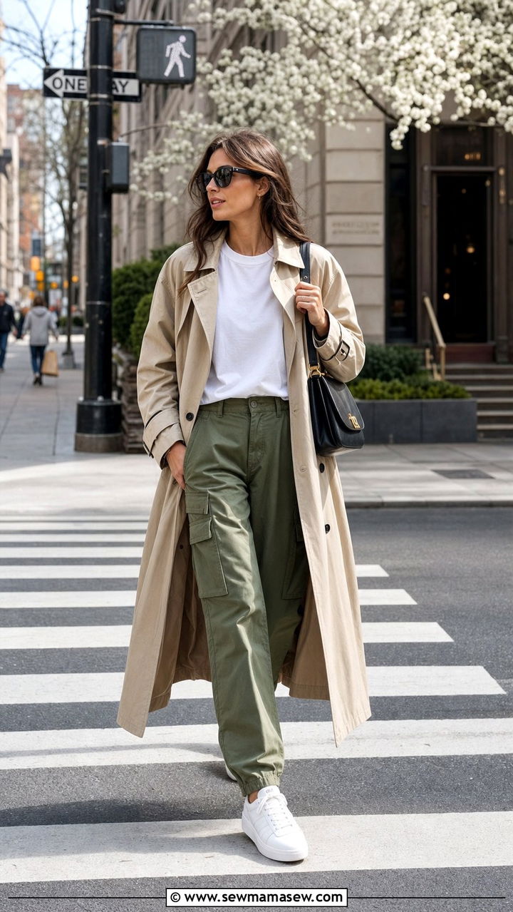 Cargo Pants With Trench Coat Spring Outfit - 25 Spring outfits with cargo pants