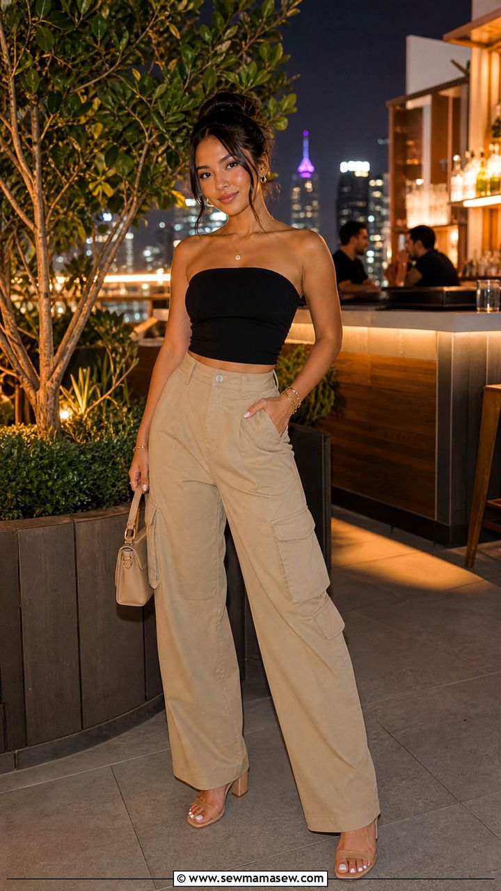 Cargo Pants With Tube Top And Block Heel Sandals - 25 Cargo pants outfit ideas petite