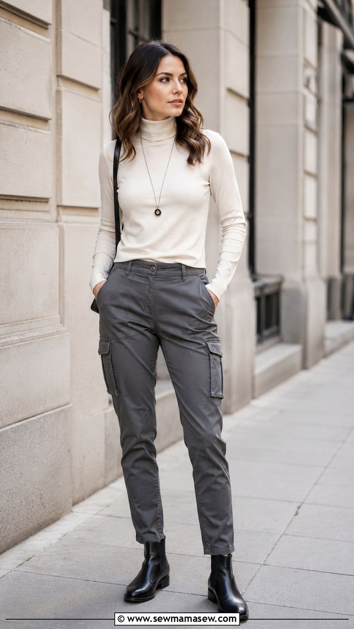 Cargo Pants With Turtleneck and Chelsea Boots - 30 How to style cargo pants in spring