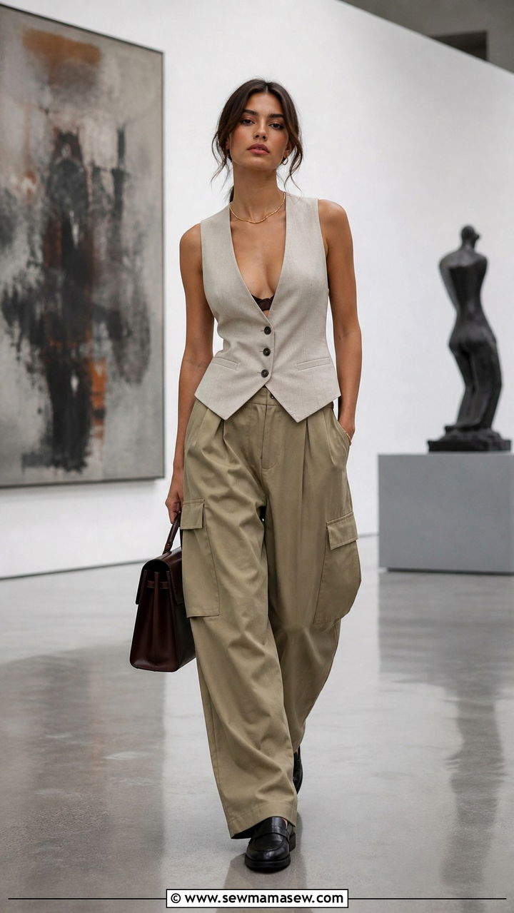Cargo Pants With Waistcoat And Loafers - 40 casual cargo pants outfits