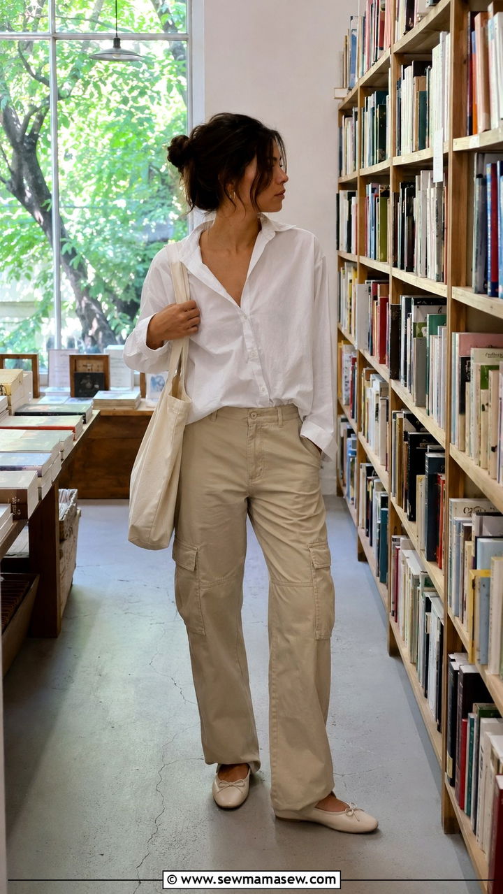 Cargo Pants With White Button Down And Ballet Flats - 30 Cargo pants outfit ideas for summer
