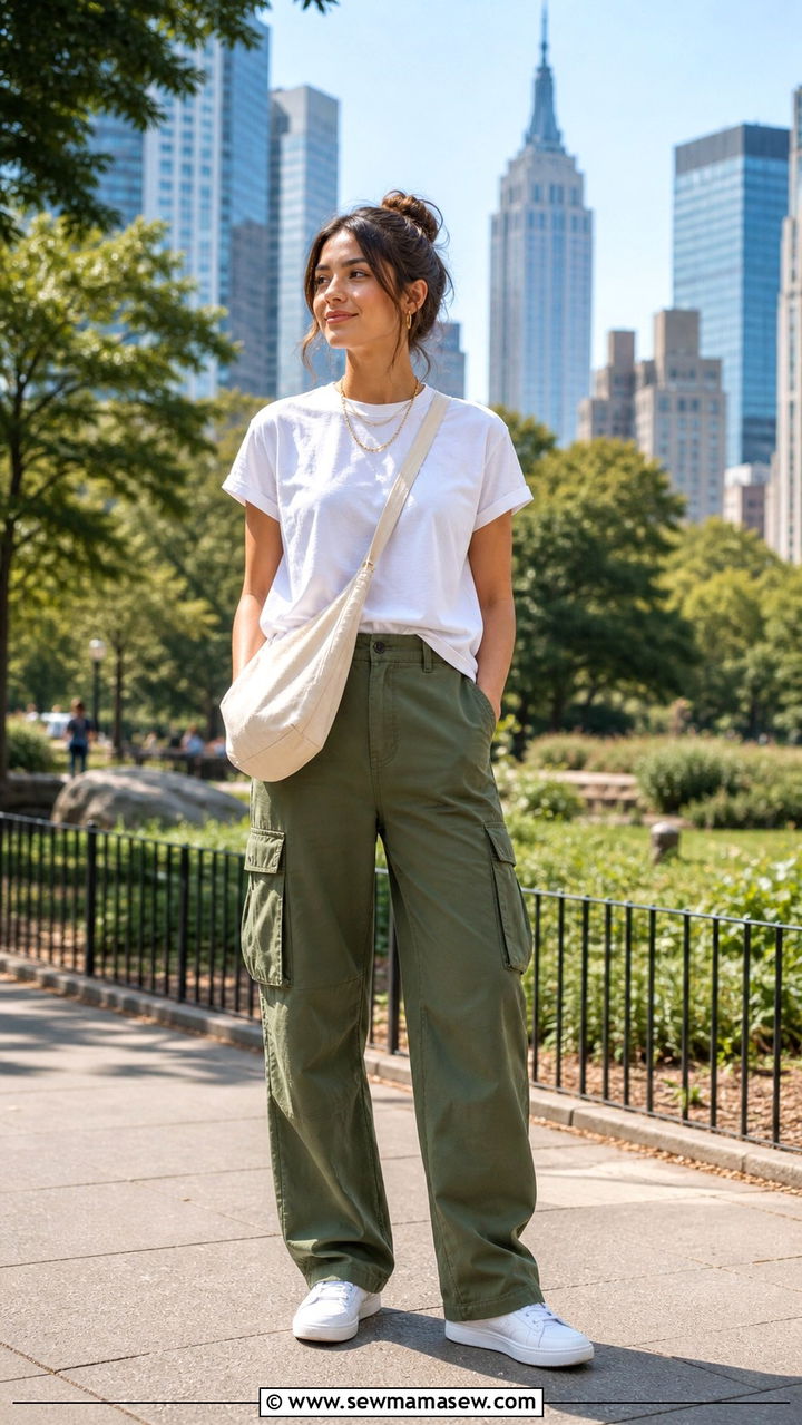 Cargo Pants With White Tee And White Sneakers - 40 casual cargo pants outfits