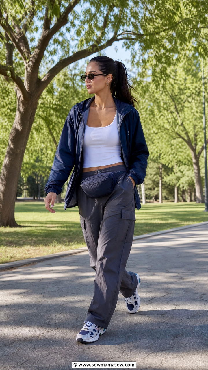 Cargo Pants With Windbreaker And Athletic Shoes Outfit - 25 cargo pants outfits for women over 40