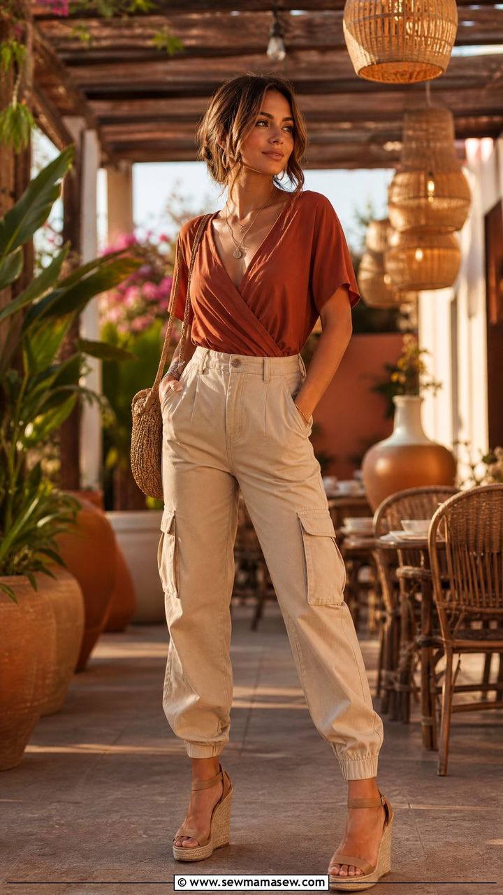 Cargo Pants With Wrap Top And Wedge Heels - 25 Cargo pants outfit ideas petite