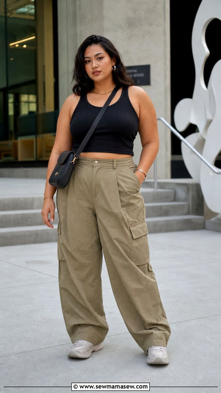 Cargo Pants and Crop Top College Outfit - 25 College outfit ideas plus size