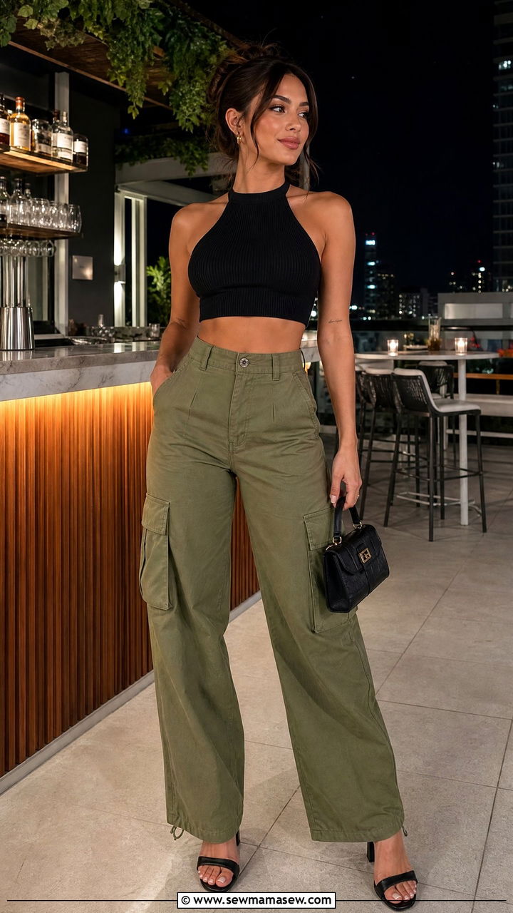 Cargo Pants and Crop Top Outfit - 30 Girls night outfit ideas casual