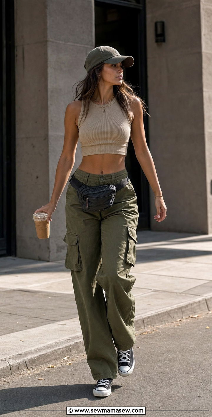 Cargo Pants and Crop Top School Look - 35 back to school outfits Pinterest