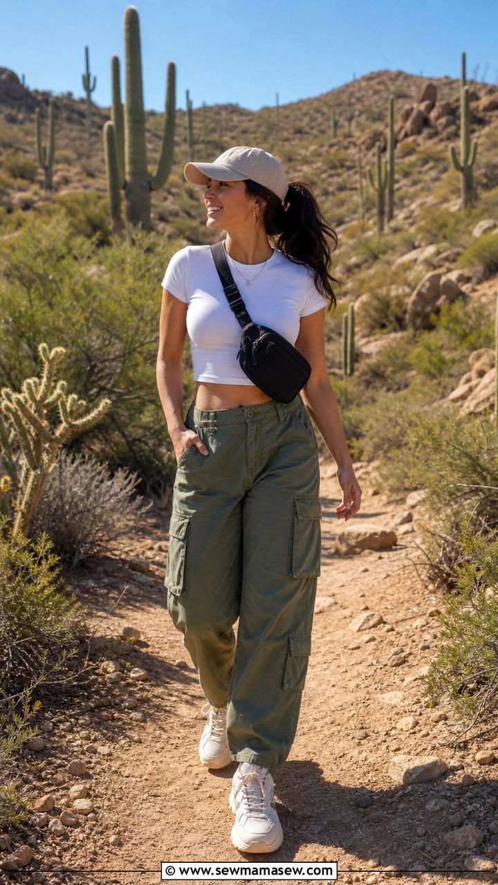 Cargo Pants and Cropped Tee Desert Look - 25 Spring desert outfits