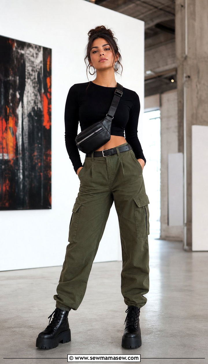 Cargo Pants and Fitted Crop Top - 25 Dance mom outfit ideas