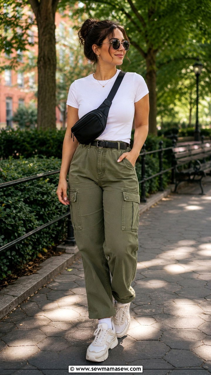 Cargo Pants and Fitted Tee Outfit - 30 midsize outfit ideas for women