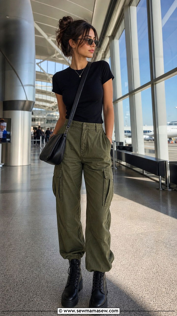 Cargo Pants and Fitted Tee Outfit - 40 Summer airport outfits