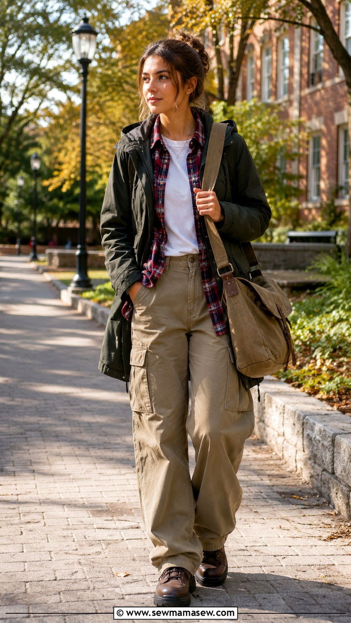 Cargo Pants and Layered Flannel Shirt Outfit - 25 Researcher outfit ideas