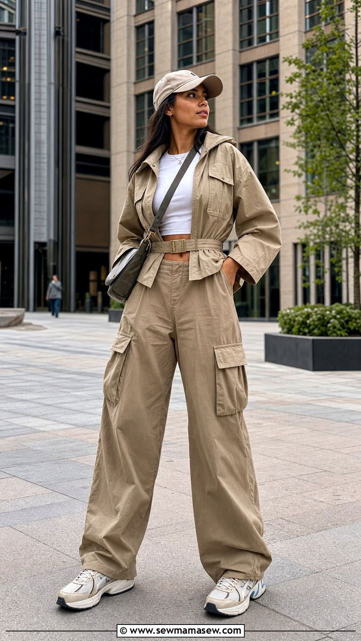 Cargo Pants with Baby Tee and Belted Utility Jacket - 25 spring model off duty outfits
