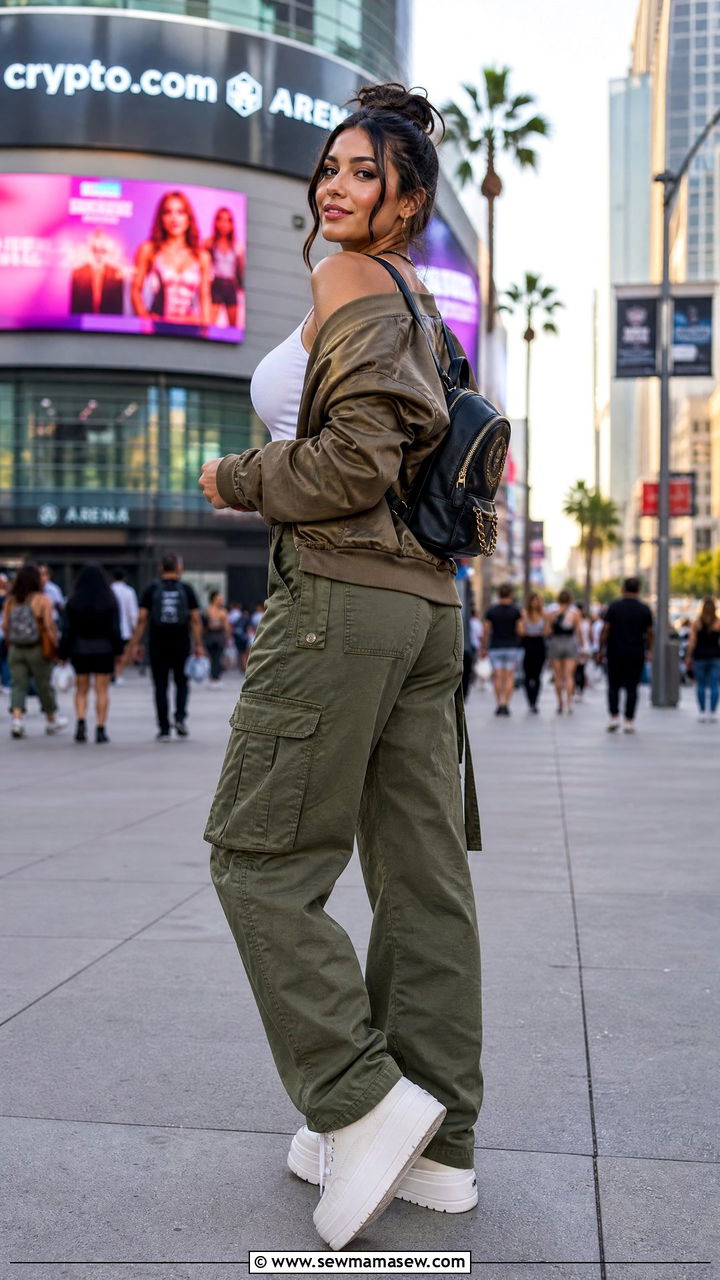 Cargo Pants with Bomber Jacket and Platform Sneakers - 30 How to style cargo pants