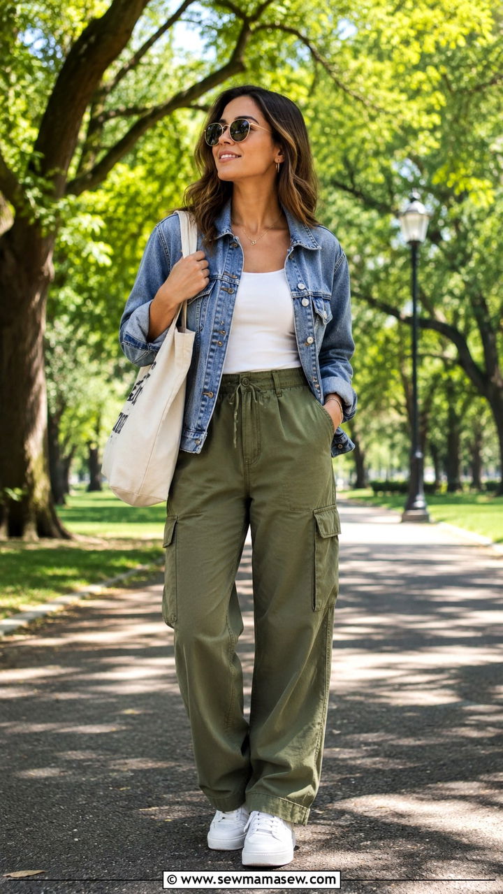 Cargo Pants with Denim Jacket and Sneakers - 30 How to style cargo pants