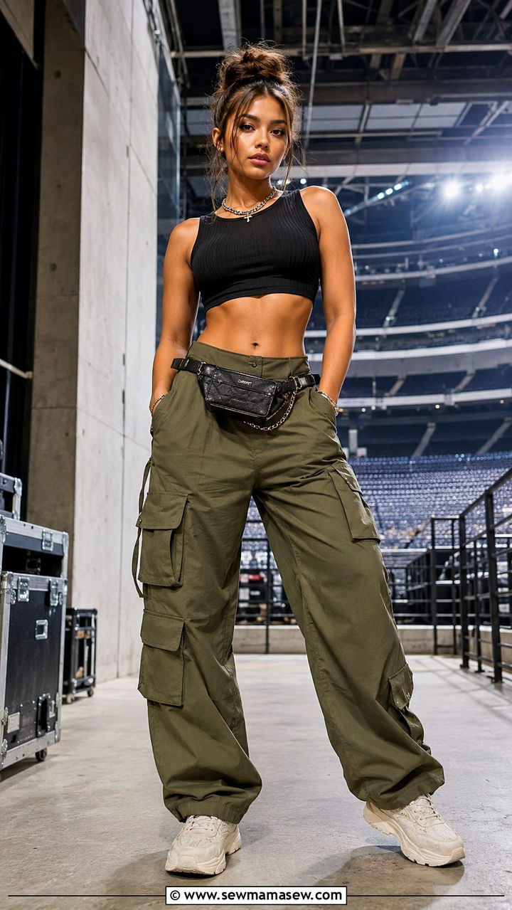 Cargo Pants with Fitted Crop Top and Chunky Sneakers - 25 Arena concert outfit ideas