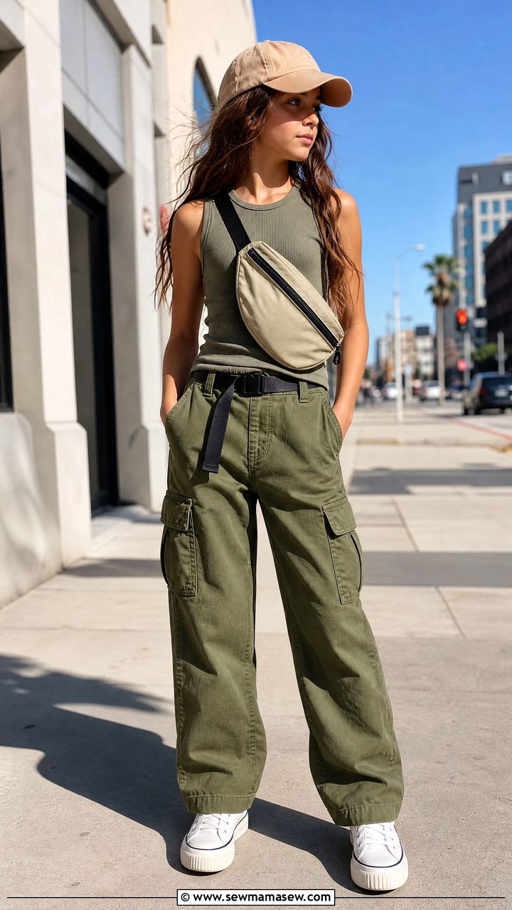 Cargo Pants with Fitted Tank and Platform Sneakers - 25 Tween outfit ideas for 10 year olds