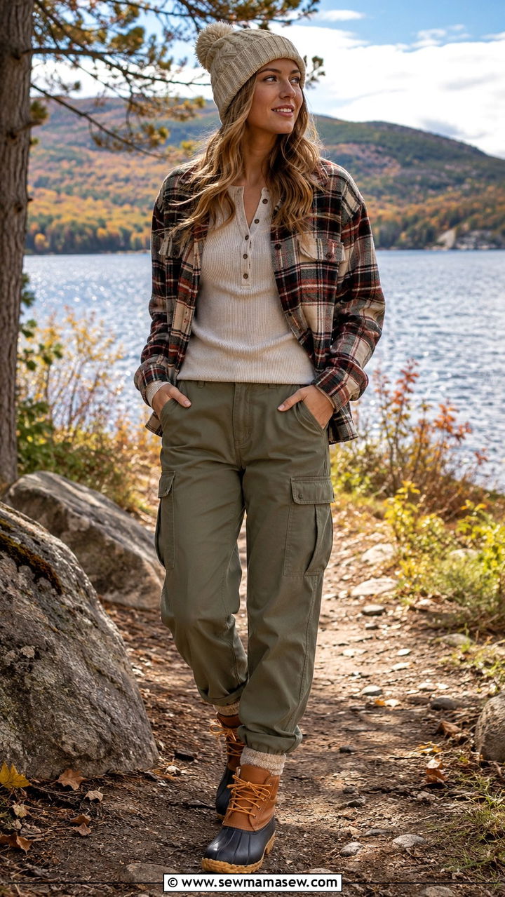 Cargo Pants with Flannel Shirt and Bean Boots - 30 How to style cargo pants