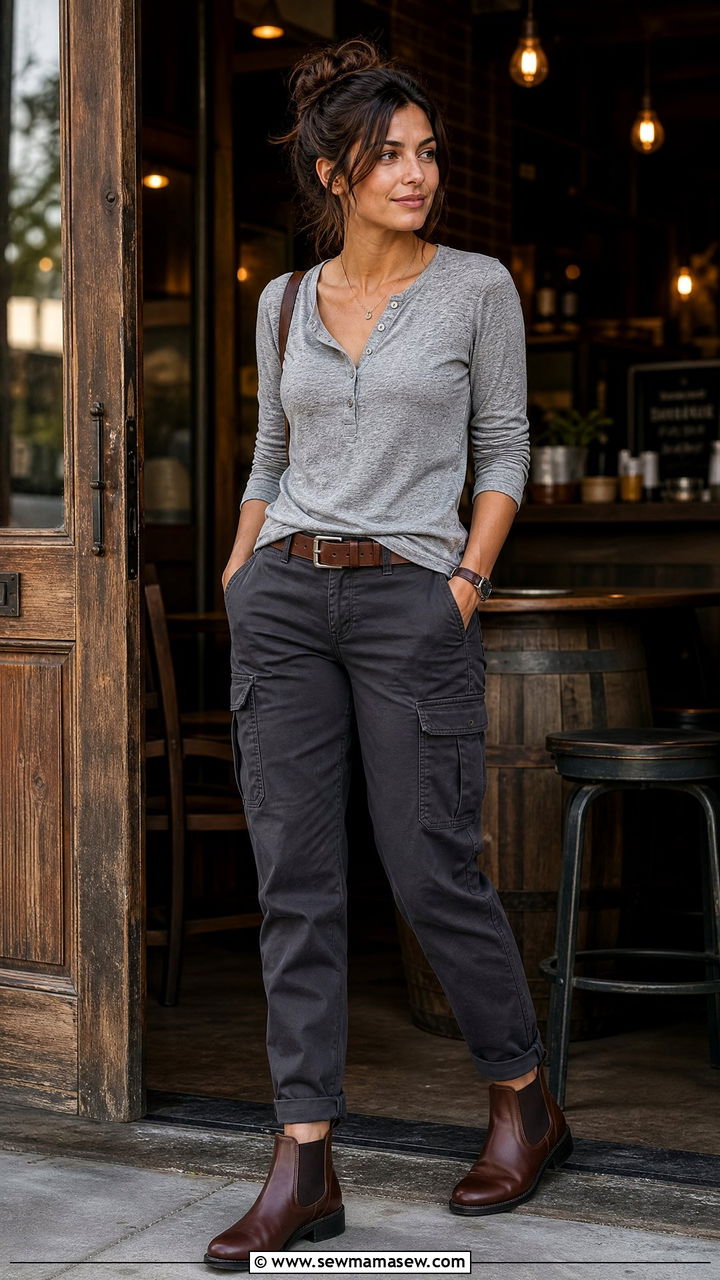 Cargo Pants with Henley Shirt and Chelsea Boots - 30 How to style cargo pants