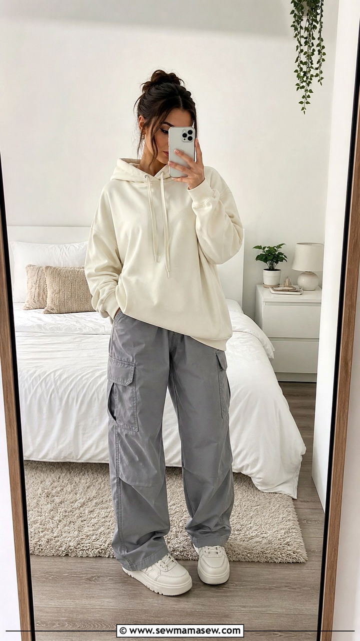 Cargo Pants with Hoodie and Chunky Sneakers - 40 cargo pants outfits for women