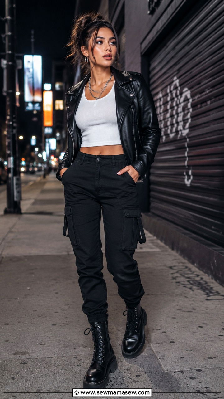 Cargo Pants with Leather Jacket Outfit - 30 How to style cargo pants